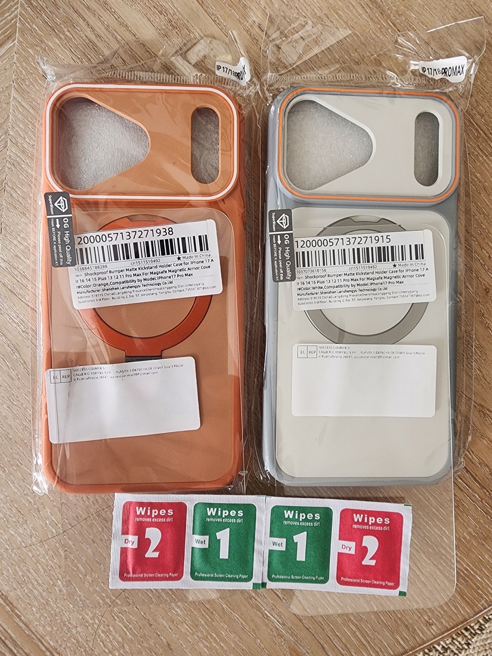 2 Phone Cases with Screen Protector for Iphone 17 Pro Max Orange and White